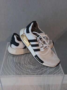 Adidas White Black Sneakers with Gold Accents
